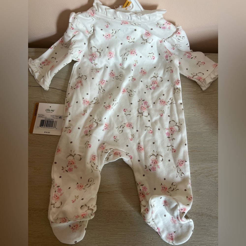 Little Me Floral Footie - Cream and Pink - Picture 2 of 2